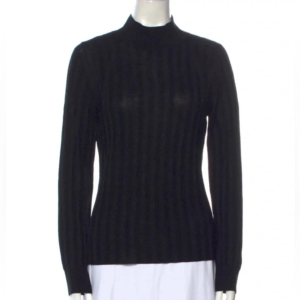 Nili Lotan June Sweater Knit Pullover Wool Blend Long Sleeves Mock Black Size L